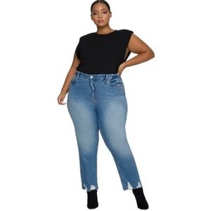 Good American Good Vintage Jagged Hem Cropped Distressed Hem Jeans Size 22‎ Blue